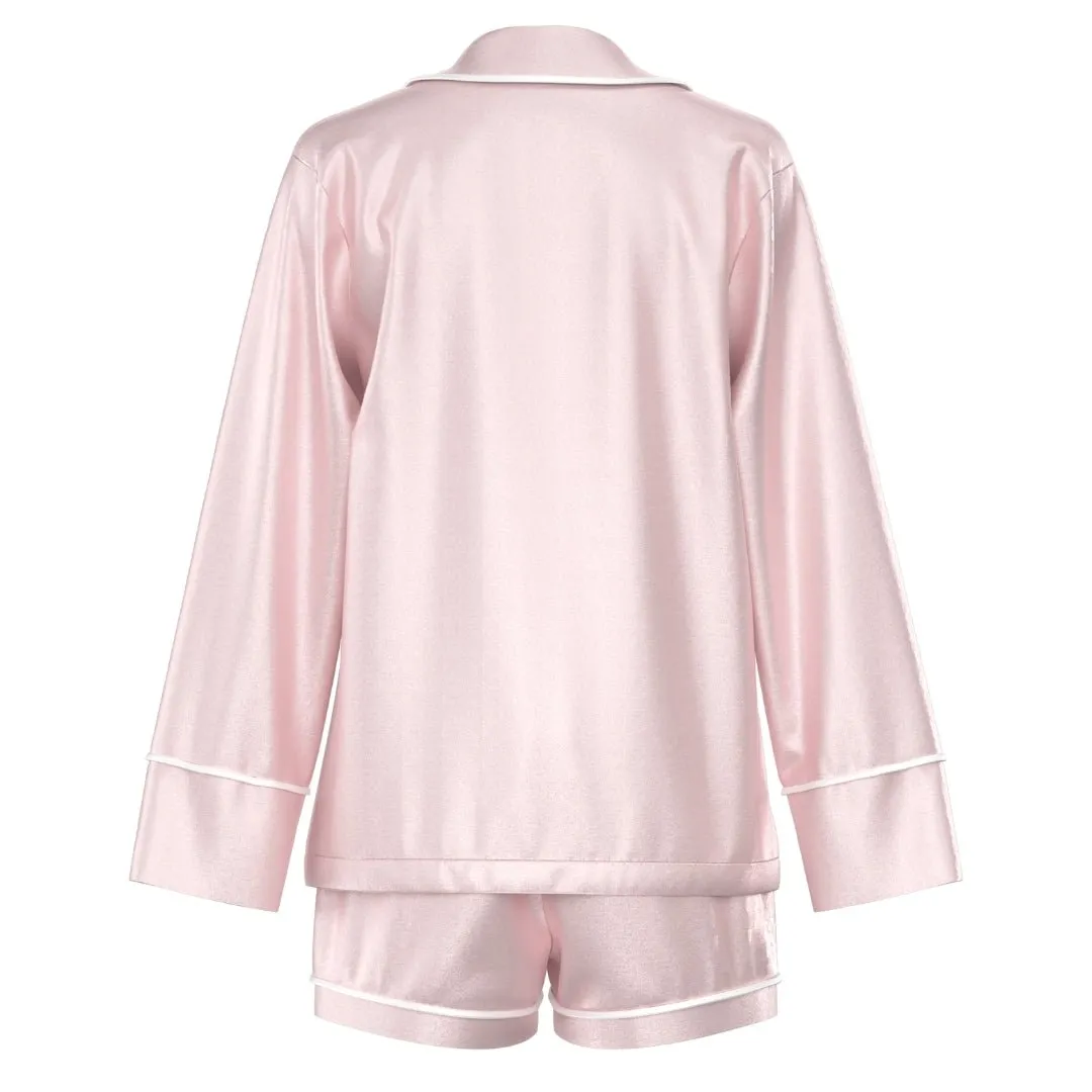 Satin Personalised Pyjama Set - Long Sleeve Bubble Gum Pink/White