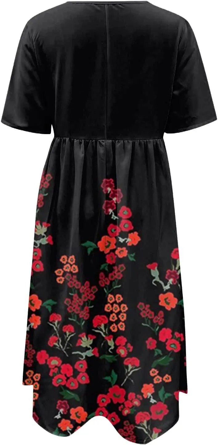 SGASY Muumuu Dresses for Women 2024 Plus Size Crewneck Sundress Beach Casual Short Sleeve Long Tunic Dress with Pockets
