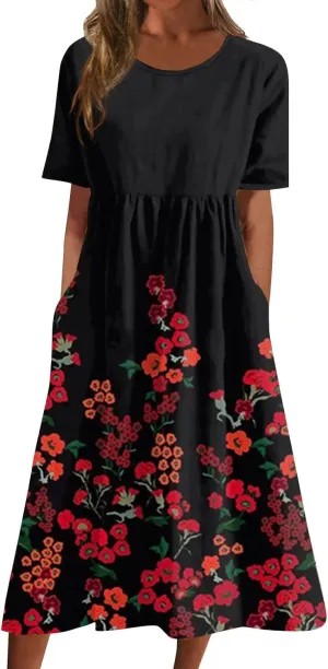 SGASY Muumuu Dresses for Women 2024 Plus Size Crewneck Sundress Beach Casual Short Sleeve Long Tunic Dress with Pockets