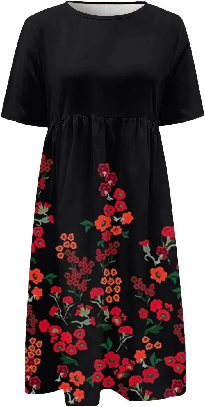 SGASY Muumuu Dresses for Women 2024 Plus Size Crewneck Sundress Beach Casual Short Sleeve Long Tunic Dress with Pockets