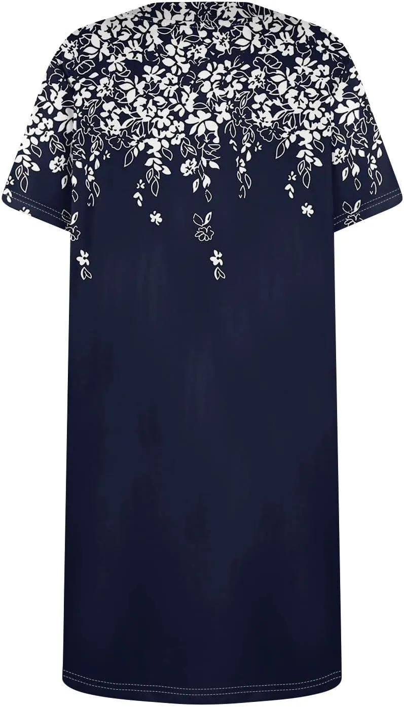 Short Sleeve Dress for Women 2025 Trendy Square Neck Summer Dress Plus Size T Shirt Dress Mini Sundress with Pockets