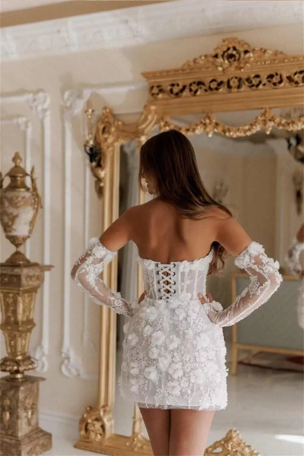 Short Wedding Dress for Bride 2025 Off Shoulder Mini Cocktail Dress Long Sleeve Bridal Gown