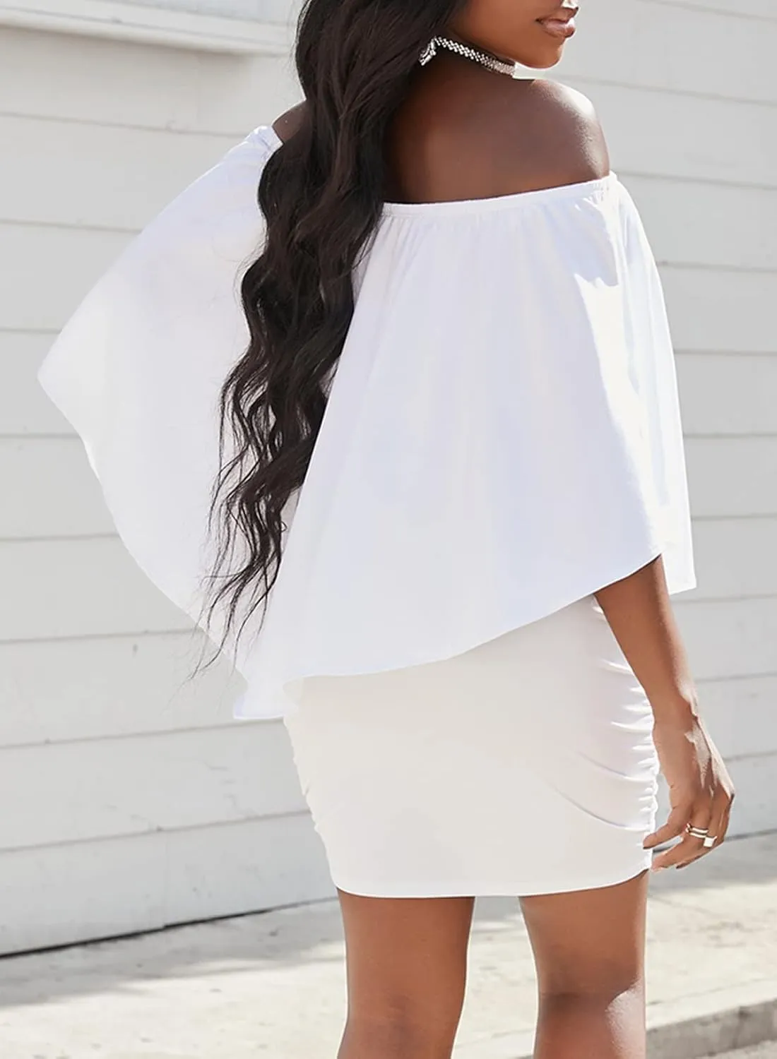 Sidefeel Women's Dresses Off Shoulder Ruffles Night Club Bodycon Mini Dress