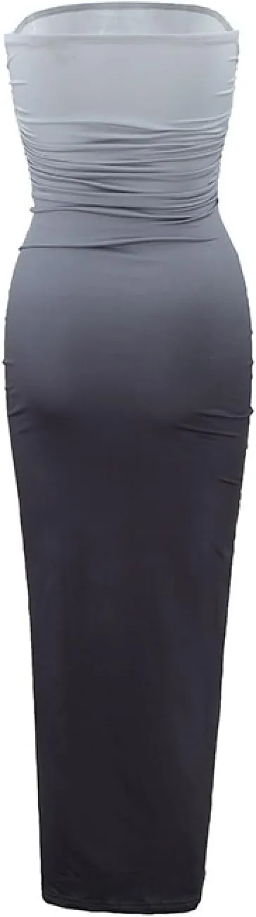 Sinzelimin Cocktail Dresses for Womens Trendy Gradient Bodycon Bandeau Midi Dress Sexy Sleeveless Curvy Women Pleated Dress