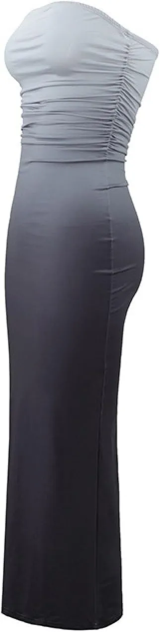 Sinzelimin Cocktail Dresses for Womens Trendy Gradient Bodycon Bandeau Midi Dress Sexy Sleeveless Curvy Women Pleated Dress