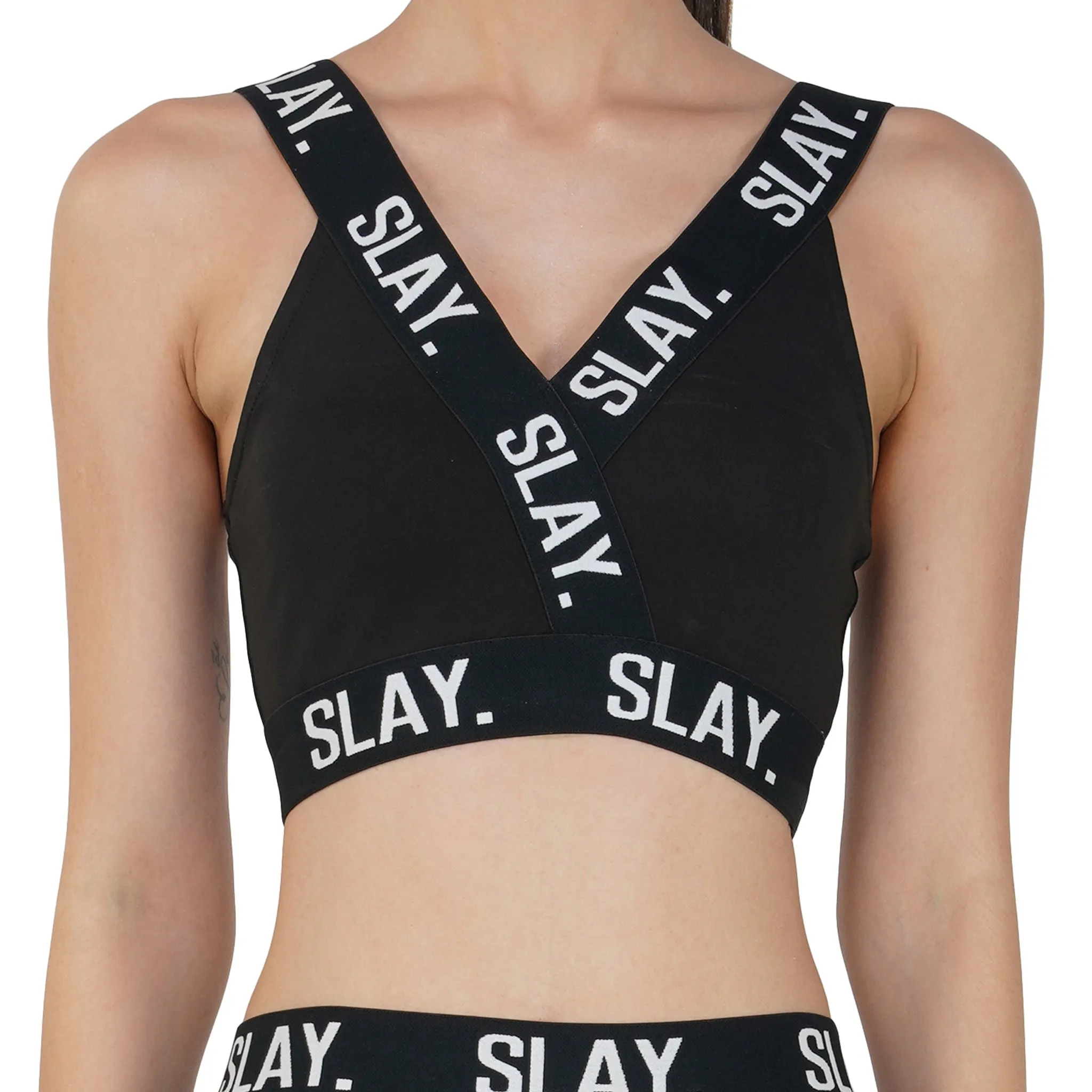 SLAY. Sport Women's Activewear Crop Top And Pants Co-ord Set Black