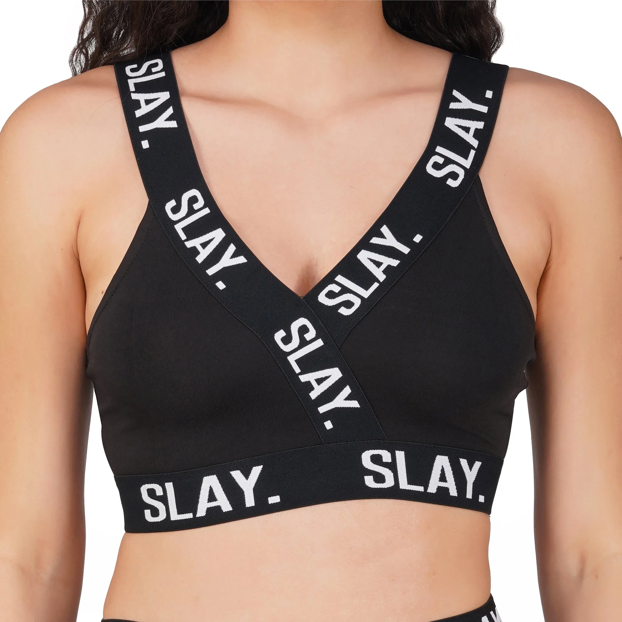 SLAY. Sport Women's Activewear Crop Top And Pants Co-ord Set Black