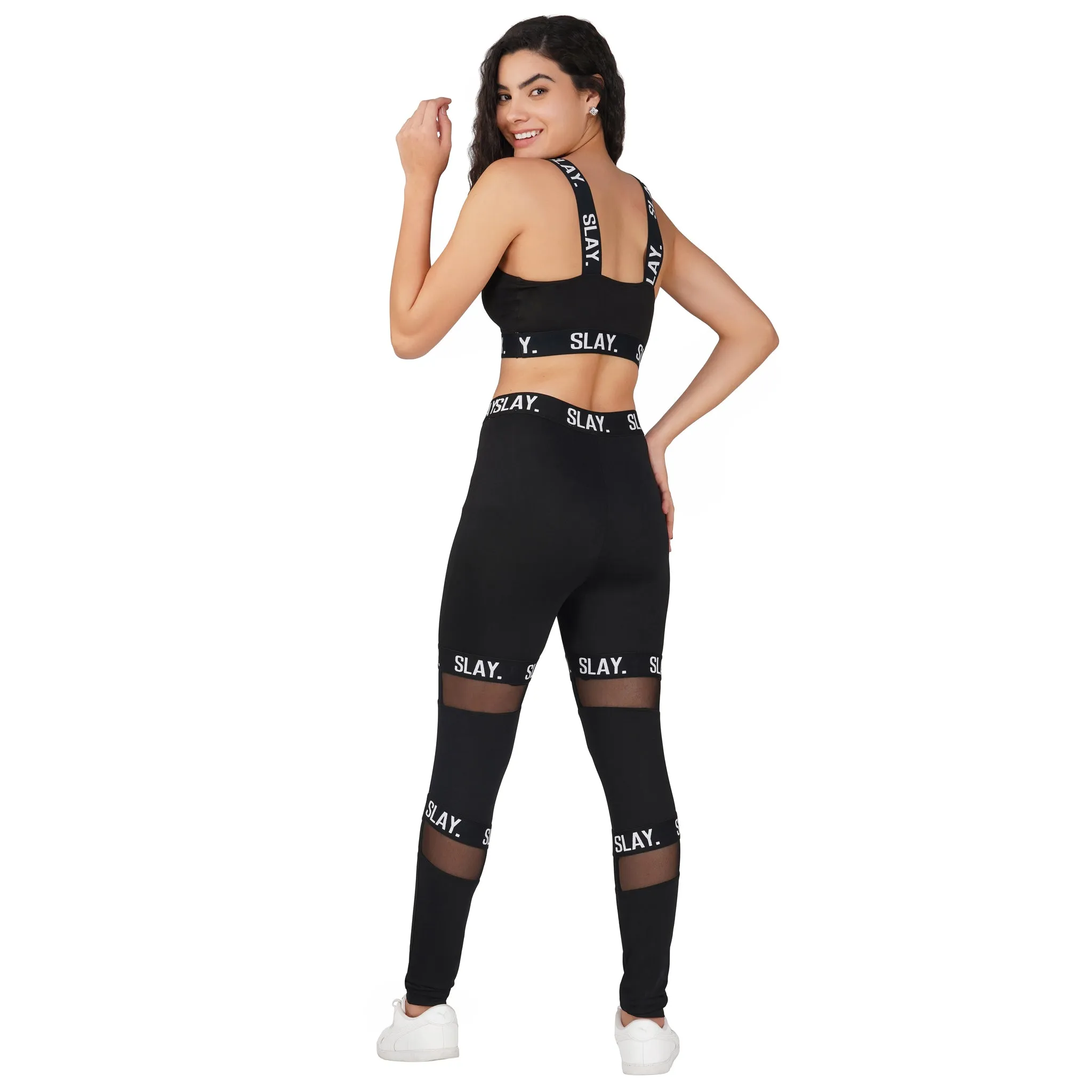SLAY. Sport Women's Activewear Crop Top And Pants Co-ord Set Black