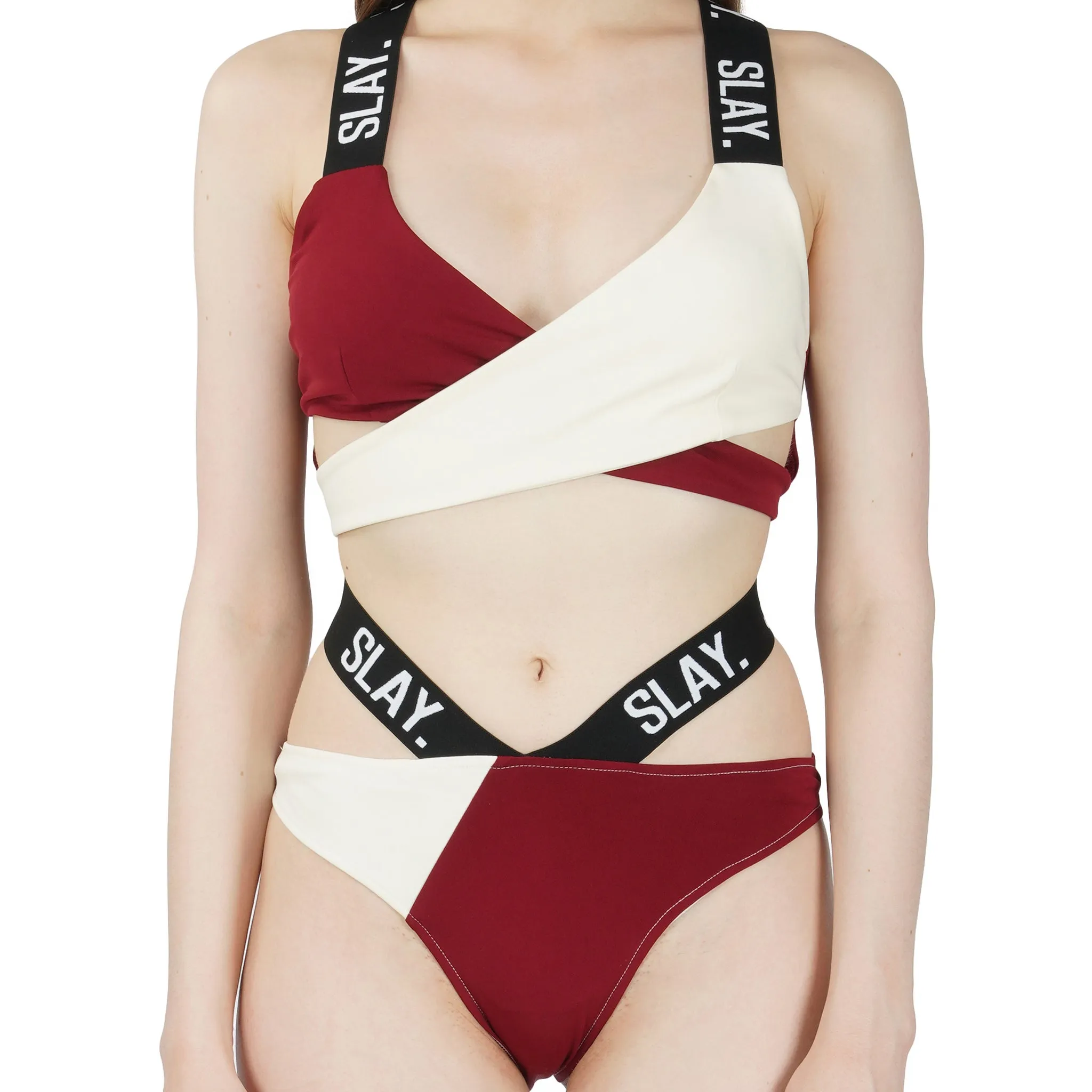 SLAY. Sport Women's Red & White Colorblock Bikini Set Swimwear
