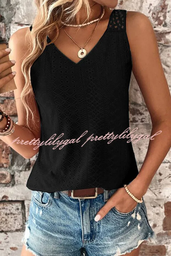 Solid Color Casual V-neck Hollow Back Vest Top
