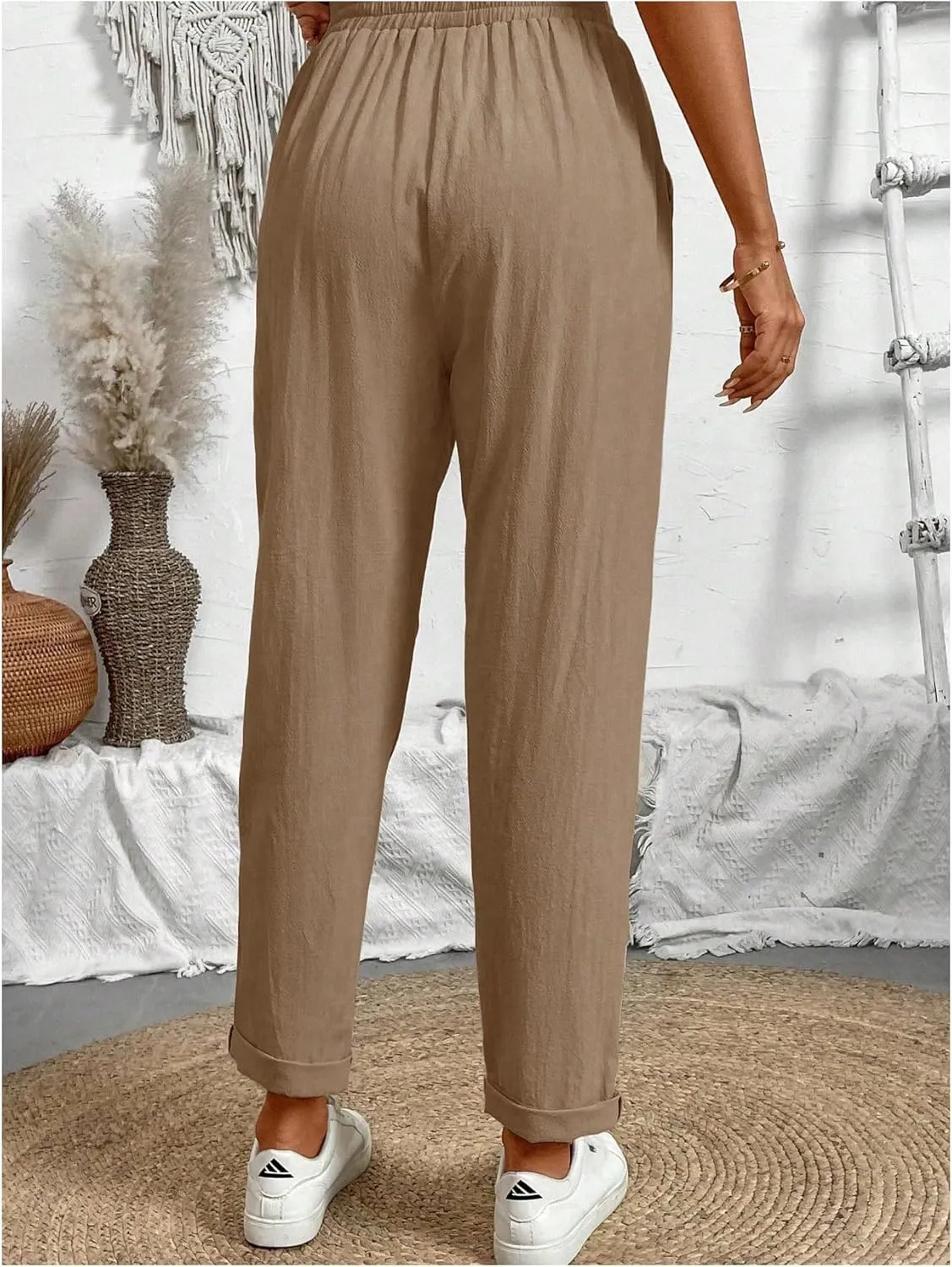 SOLY HUX Women's Tie Front Elastic High Waisted Casual Pants with Pockets