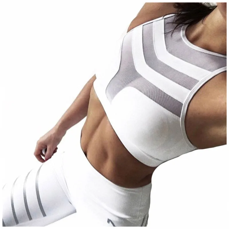 Sporty Tank Top Women Europe Outdoor Tops Sexy See Through Spliced Mesh Flattering Yoga Innerwear Activewear