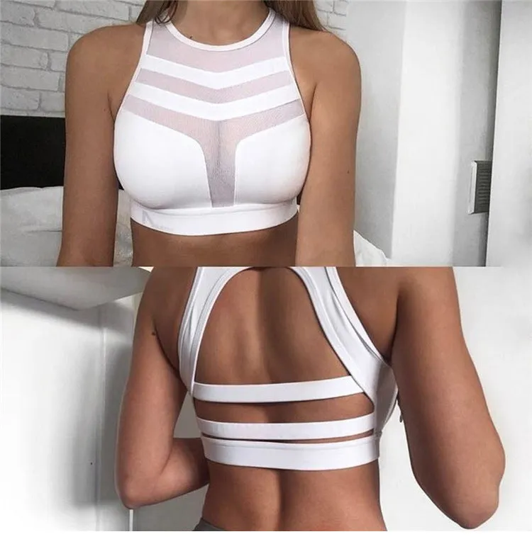 Sporty Tank Top Women Europe Outdoor Tops Sexy See Through Spliced Mesh Flattering Yoga Innerwear Activewear