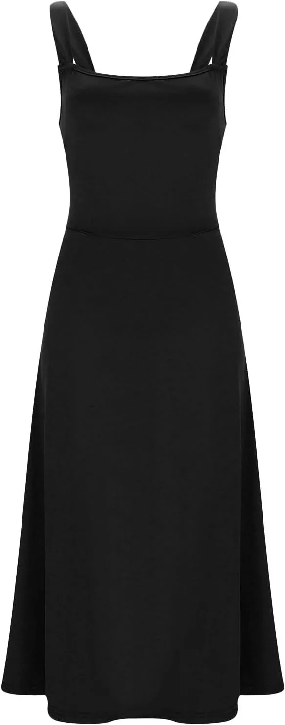 Spring Dress for Women 2025, Square Neck Midi Dress for Women Summer Casual Sleeveless Drawstring Sundress Flare Tank Dress