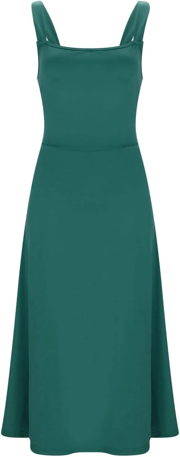 Spring Dress for Women 2025, Square Neck Midi Dress for Women Summer Casual Sleeveless Drawstring Sundress Flare Tank Dress