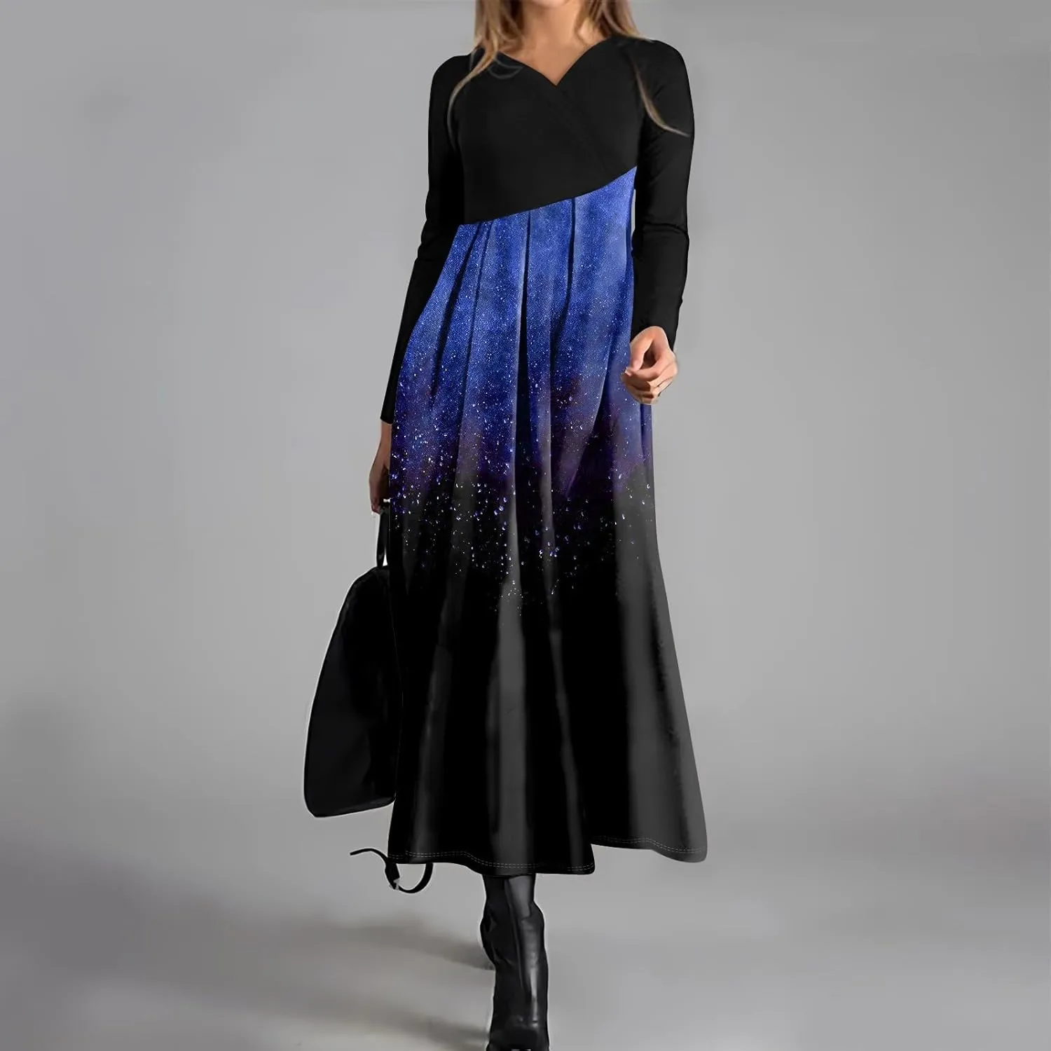 Spring Dresses for Women 2025 V Neck Midi Long Sleeve Modest Ladies Flowy Trendy Cruise Holiday Dress