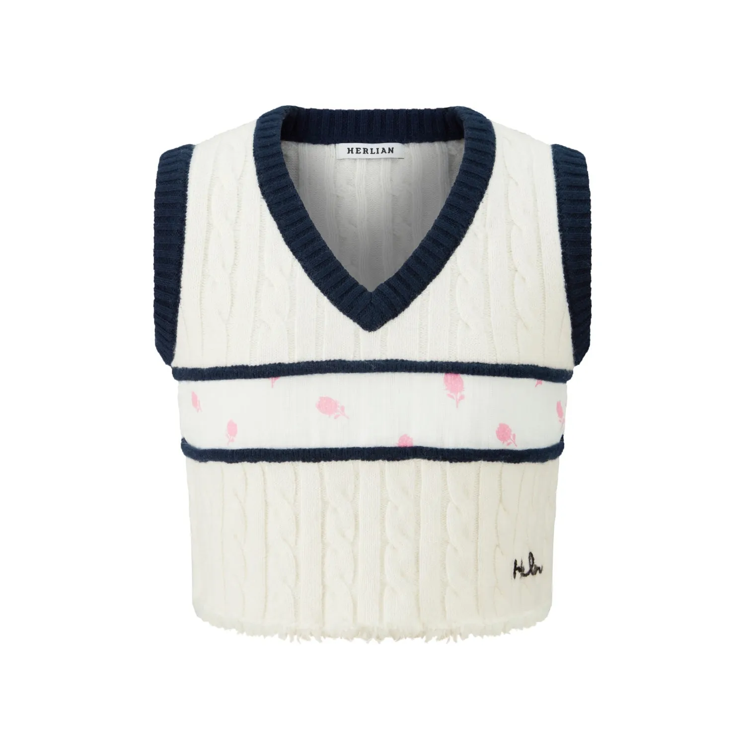 Strawberry Cable Knit V-neck Tank Top