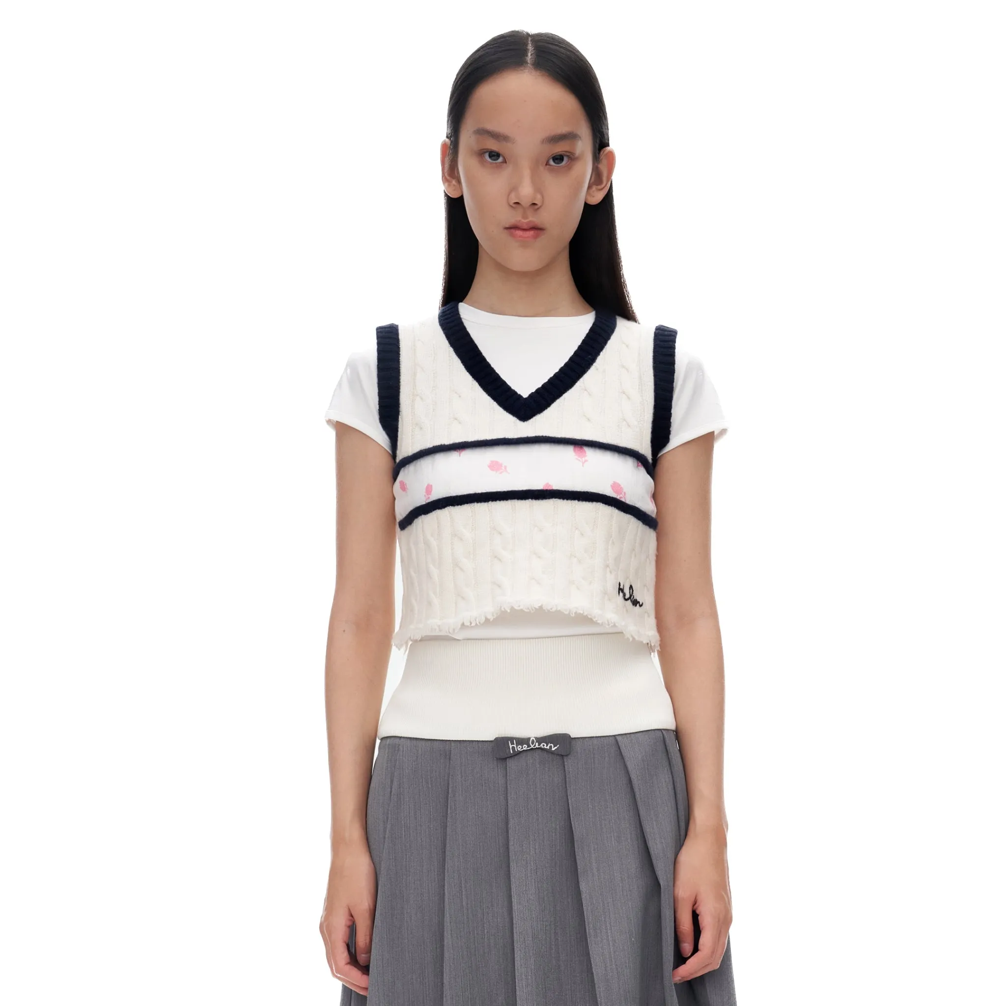 Strawberry Cable Knit V-neck Tank Top