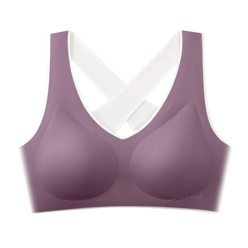 Summer Cotton Innerwear Women No Metal Wire Fitted Sporty Tank Top Seamless One-Piece Cross Bare Back Activewear