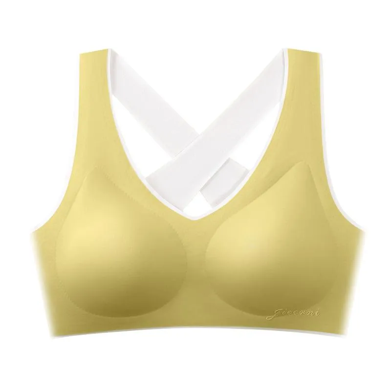Summer Cotton Innerwear Women No Metal Wire Fitted Sporty Tank Top Seamless One-Piece Cross Bare Back Activewear