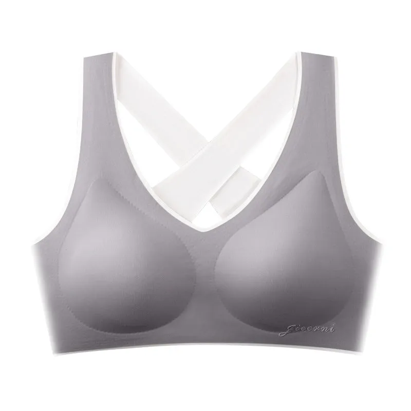 Summer Cotton Innerwear Women No Metal Wire Fitted Sporty Tank Top Seamless One-Piece Cross Bare Back Activewear