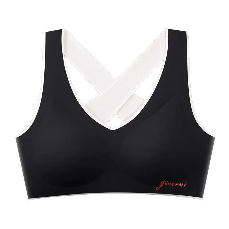 Summer Cotton Innerwear Women No Metal Wire Fitted Sporty Tank Top Seamless One-Piece Cross Bare Back Activewear