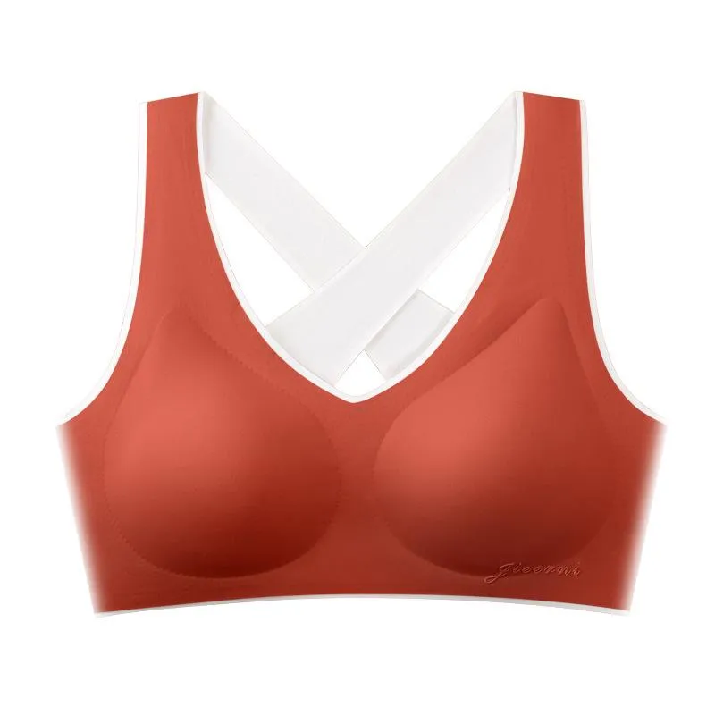 Summer Cotton Innerwear Women No Metal Wire Fitted Sporty Tank Top Seamless One-Piece Cross Bare Back Activewear