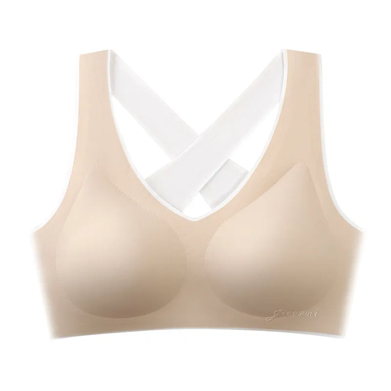 Summer Cotton Innerwear Women No Metal Wire Fitted Sporty Tank Top Seamless One-Piece Cross Bare Back Activewear