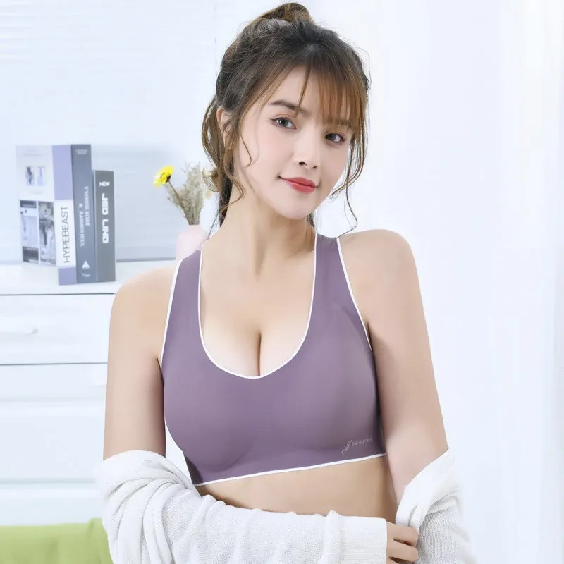 Summer Cotton Innerwear Women No Metal Wire Fitted Sporty Tank Top Seamless One-Piece Cross Bare Back Activewear