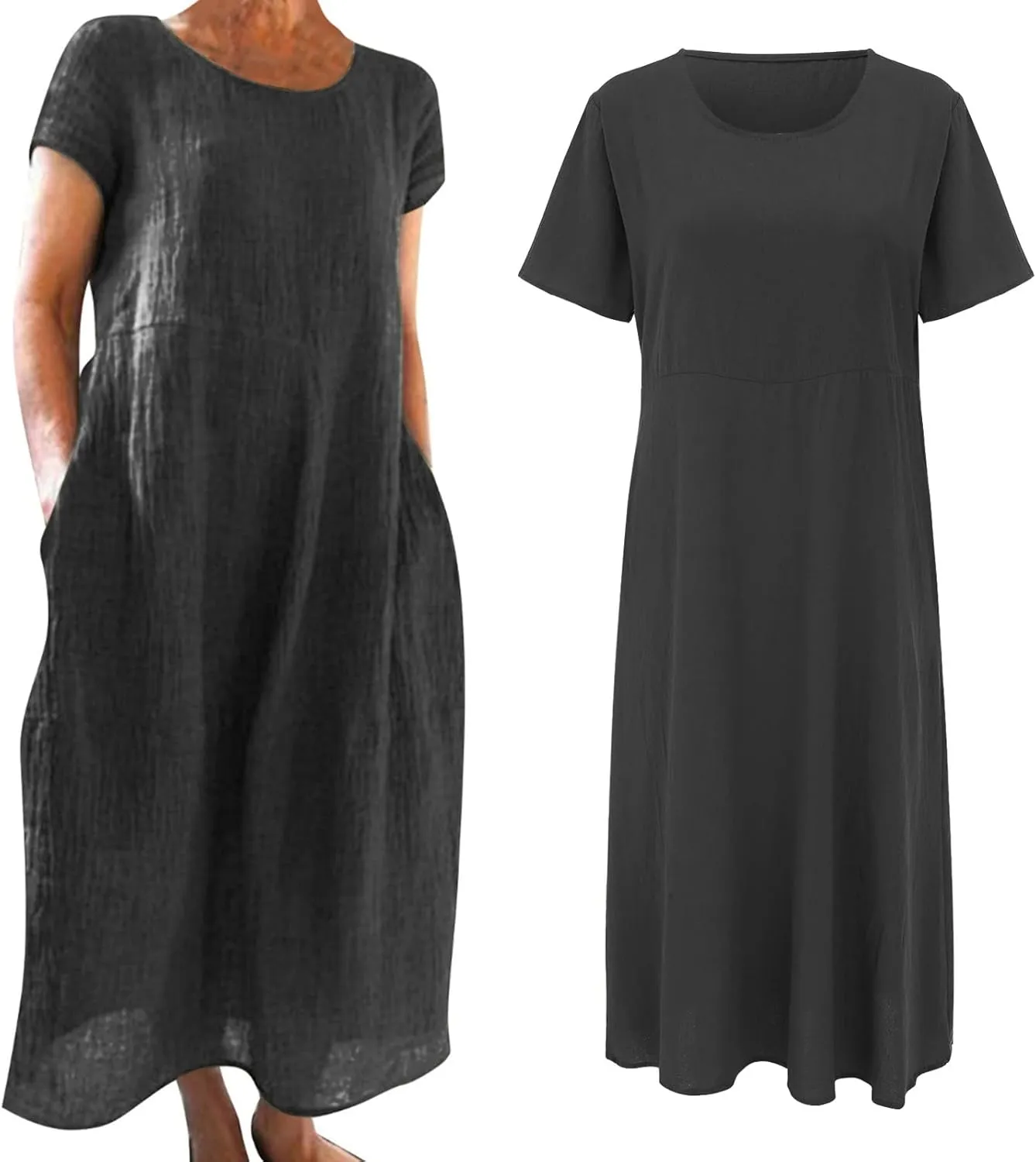 Summer Cotton Linen Dresses for Women Short Sleeve Square Neck Midi Sundresses for Women 2025 Swing Party Short Dresses
