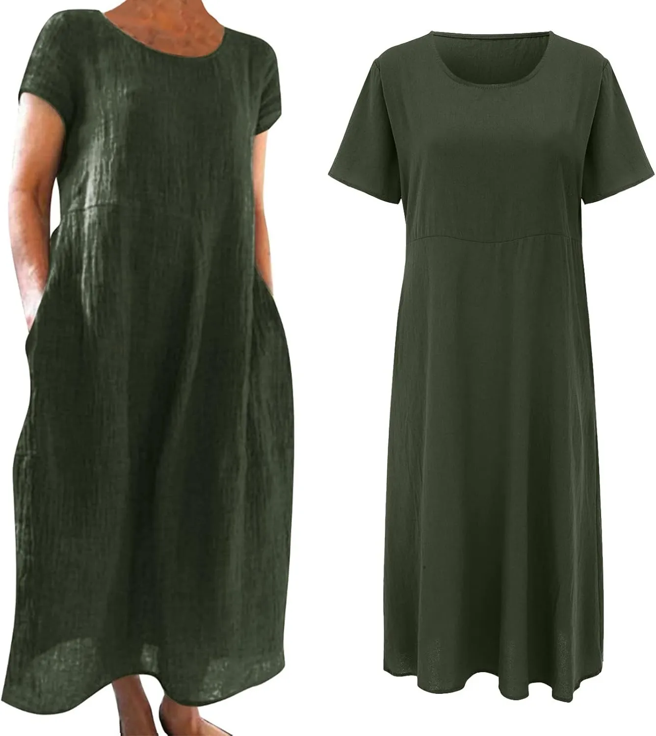 Summer Cotton Linen Dresses for Women Short Sleeve Square Neck Midi Sundresses for Women 2025 Swing Party Short Dresses