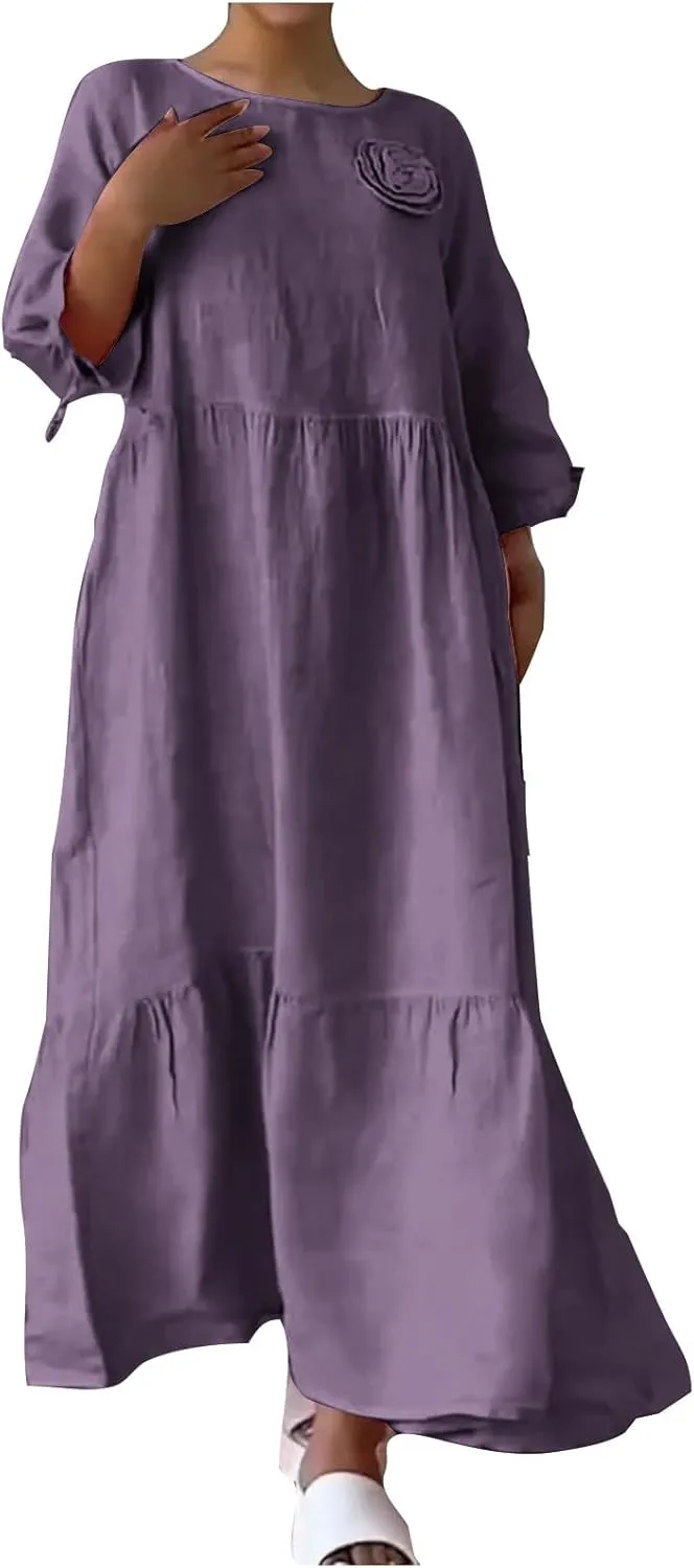 Summer Dress 2025 for Women Spring Short Sleeve Cotton Linen Sundress Plus Size Beach A Line Casual Dresses
