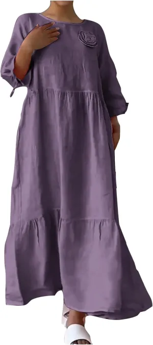 Summer Dress 2025 for Women Spring Short Sleeve Cotton Linen Sundress Plus Size Beach A Line Casual Dresses