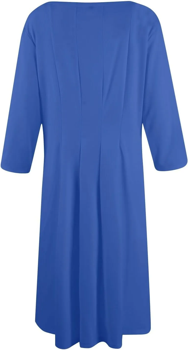 Summer Dress for Women Casual Trendy Solid Crew Neck 3/4 Sleeve A Line Elegant Boho Swing Midi Dress with Pockets