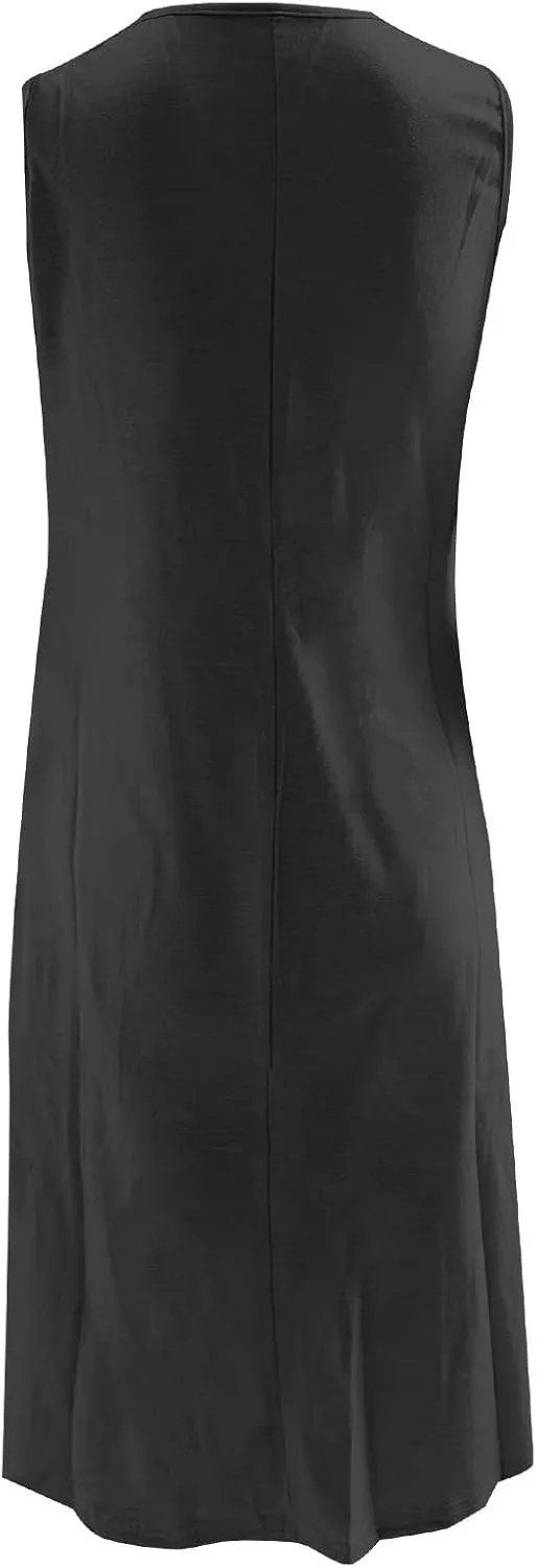 Summer Dress for Women Sleeveless Crew Neck Knit Tank Dress Casual Solid Fashion Loose Fit Sundress with Pockets