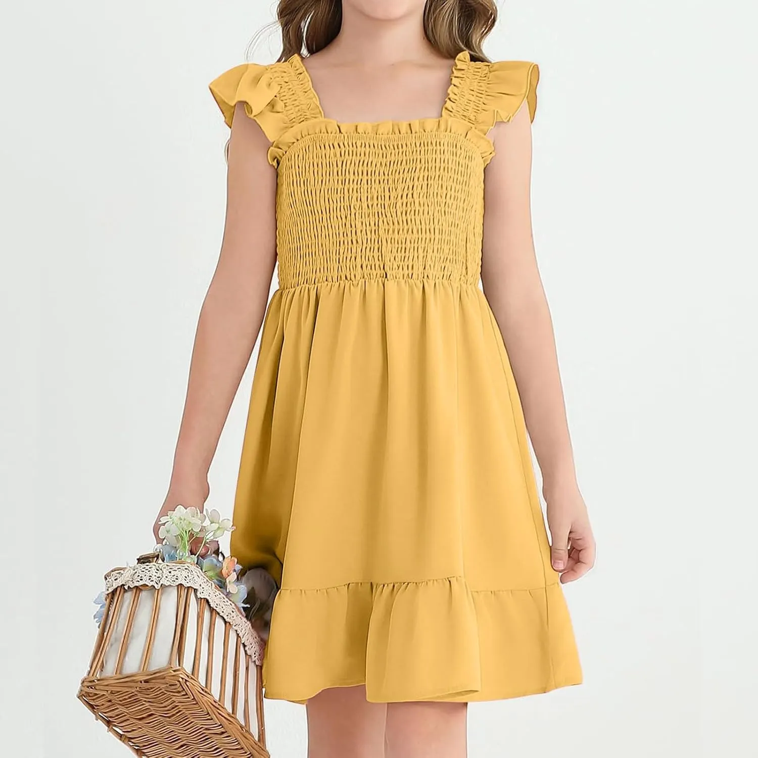Summer Dresses for Girls Ruffle Sleeve Dress A-Line Sundress Cute Dress 3-12 Years