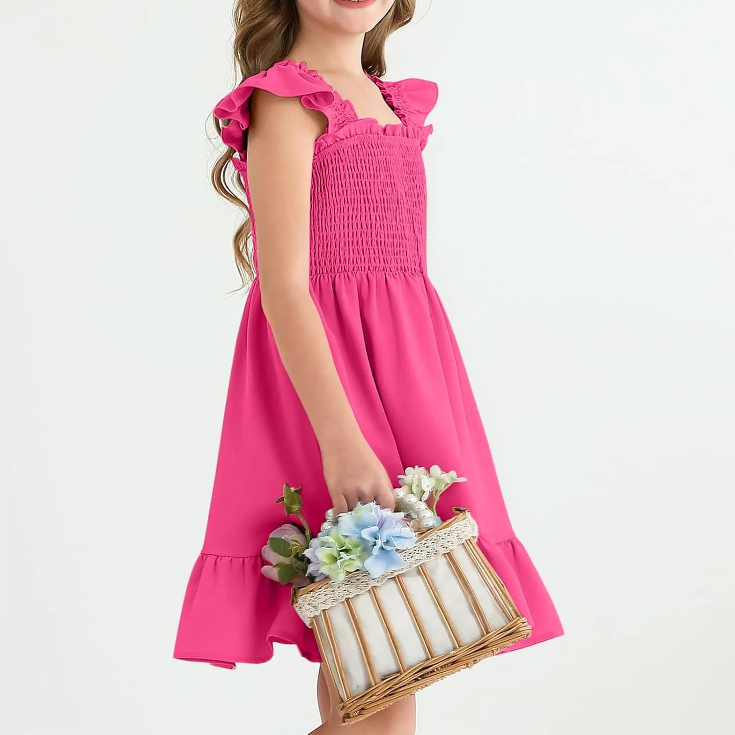 Summer Dresses for Girls Ruffle Sleeve Dress A-Line Sundress Cute Dress 3-12 Years
