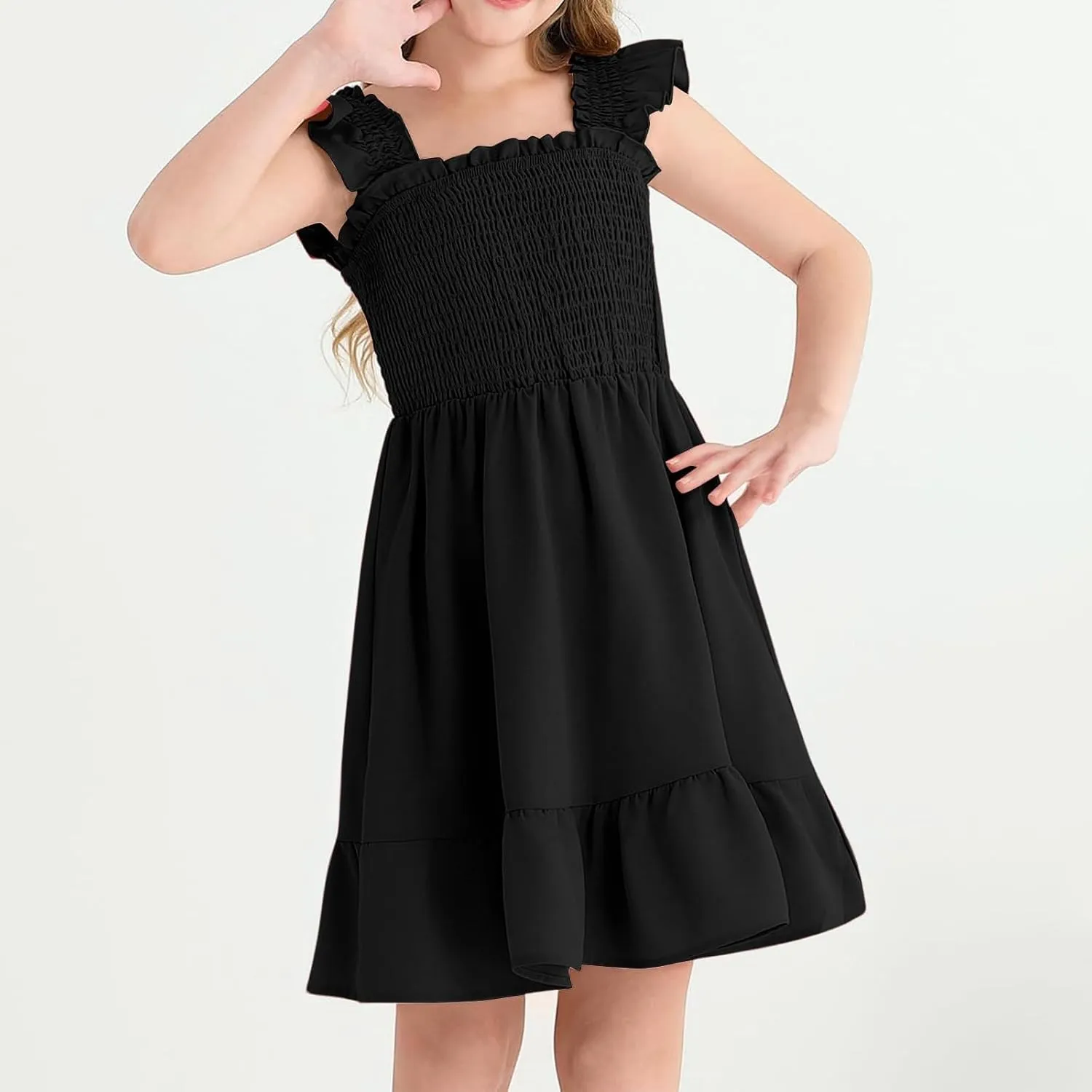Summer Dresses for Girls Ruffle Sleeve Dress A-Line Sundress Cute Dress 3-12 Years