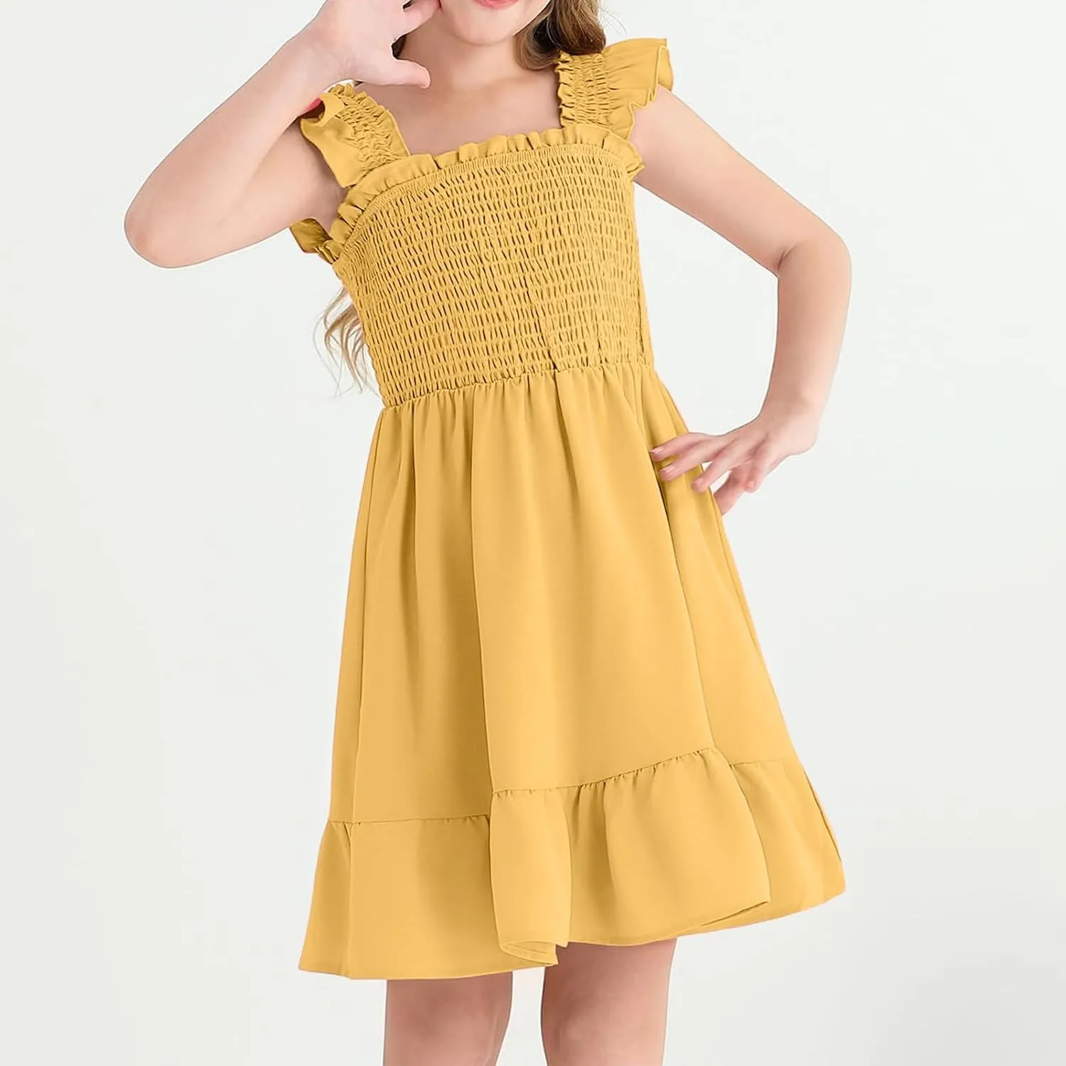 Summer Dresses for Girls Ruffle Sleeve Dress A-Line Sundress Cute Dress 3-12 Years