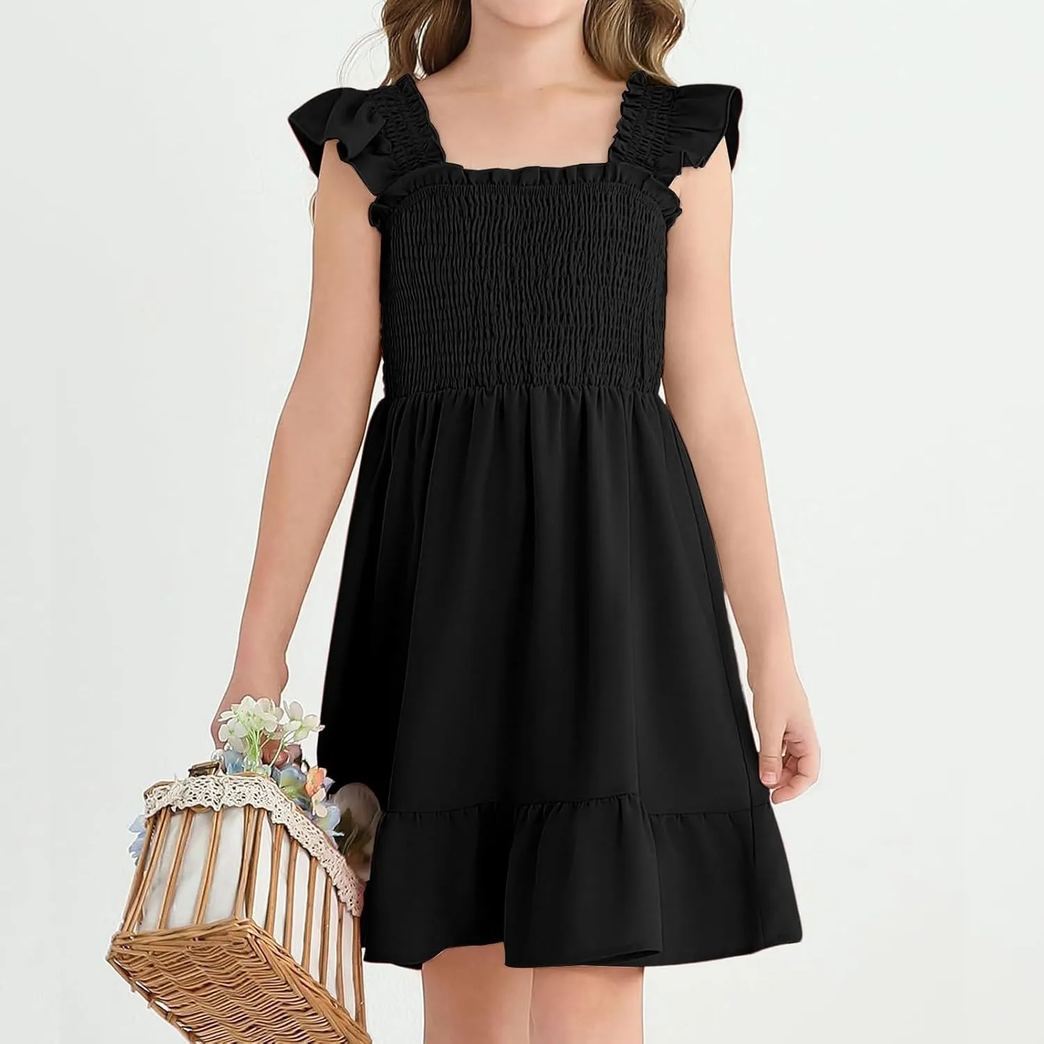 Summer Dresses for Girls Ruffle Sleeve Dress A-Line Sundress Cute Dress 3-12 Years