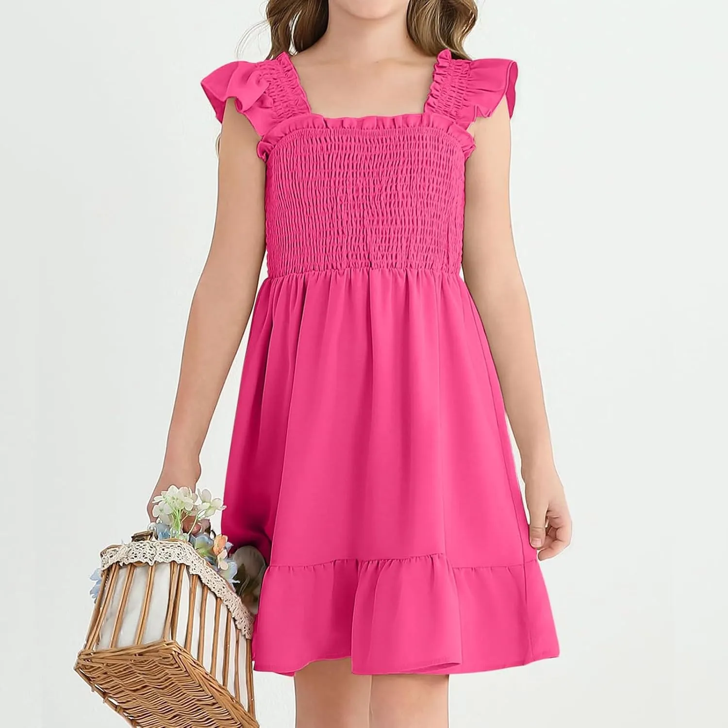 Summer Dresses for Girls Ruffle Sleeve Dress A-Line Sundress Cute Dress 3-12 Years