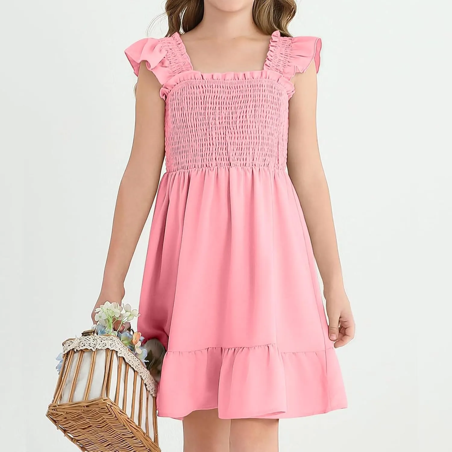 Summer Dresses for Girls Ruffle Sleeve Dress A-Line Sundress Cute Dress 3-12 Years