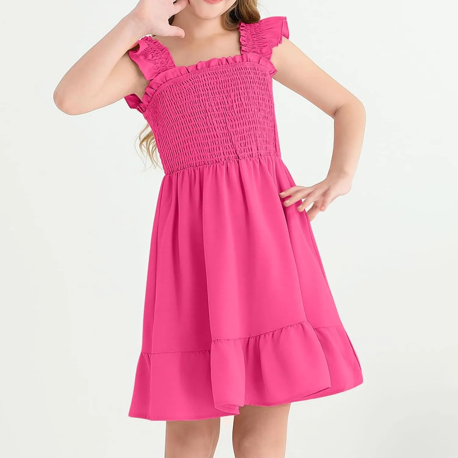Summer Dresses for Girls Ruffle Sleeve Dress A-Line Sundress Cute Dress 3-12 Years