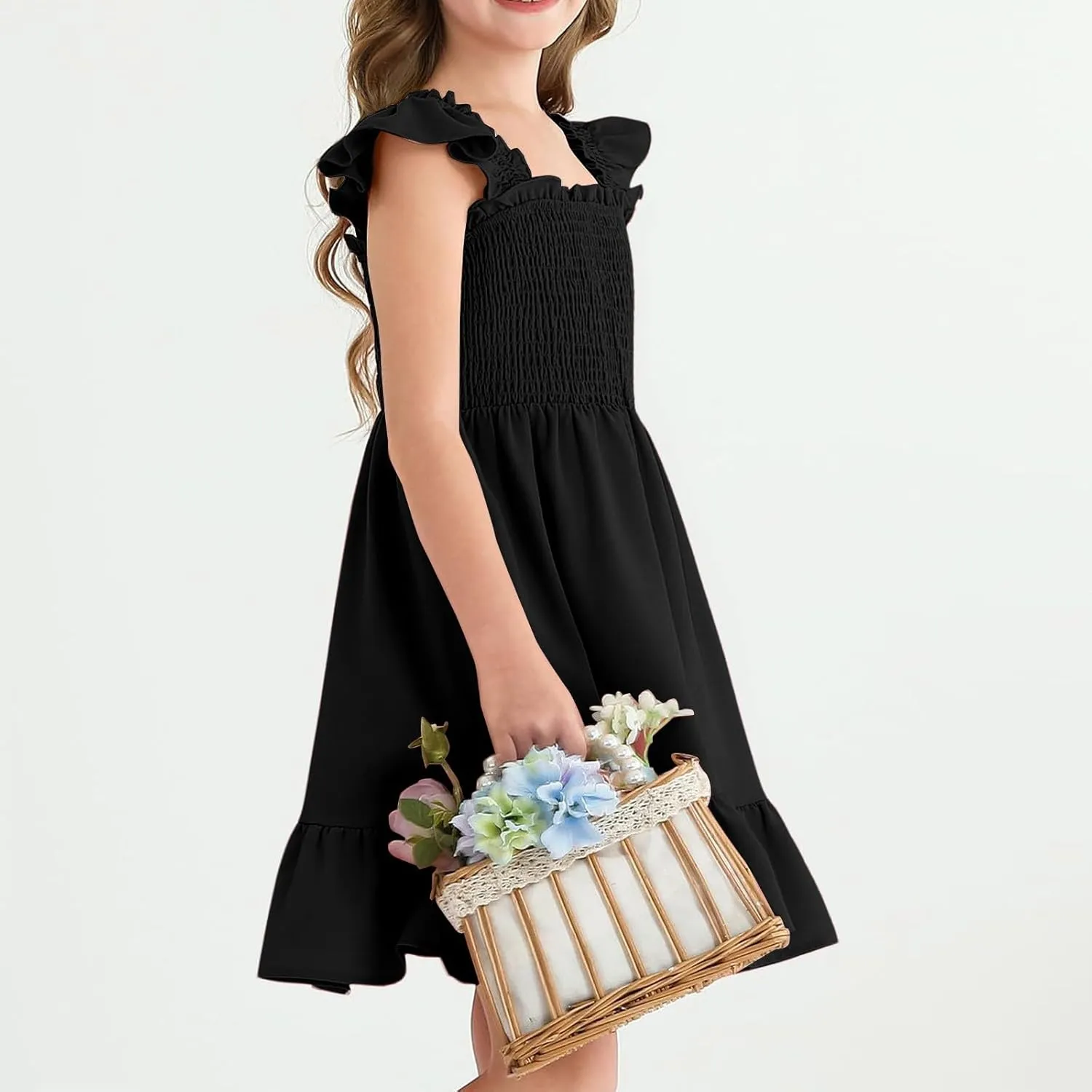 Summer Dresses for Girls Ruffle Sleeve Dress A-Line Sundress Cute Dress 3-12 Years