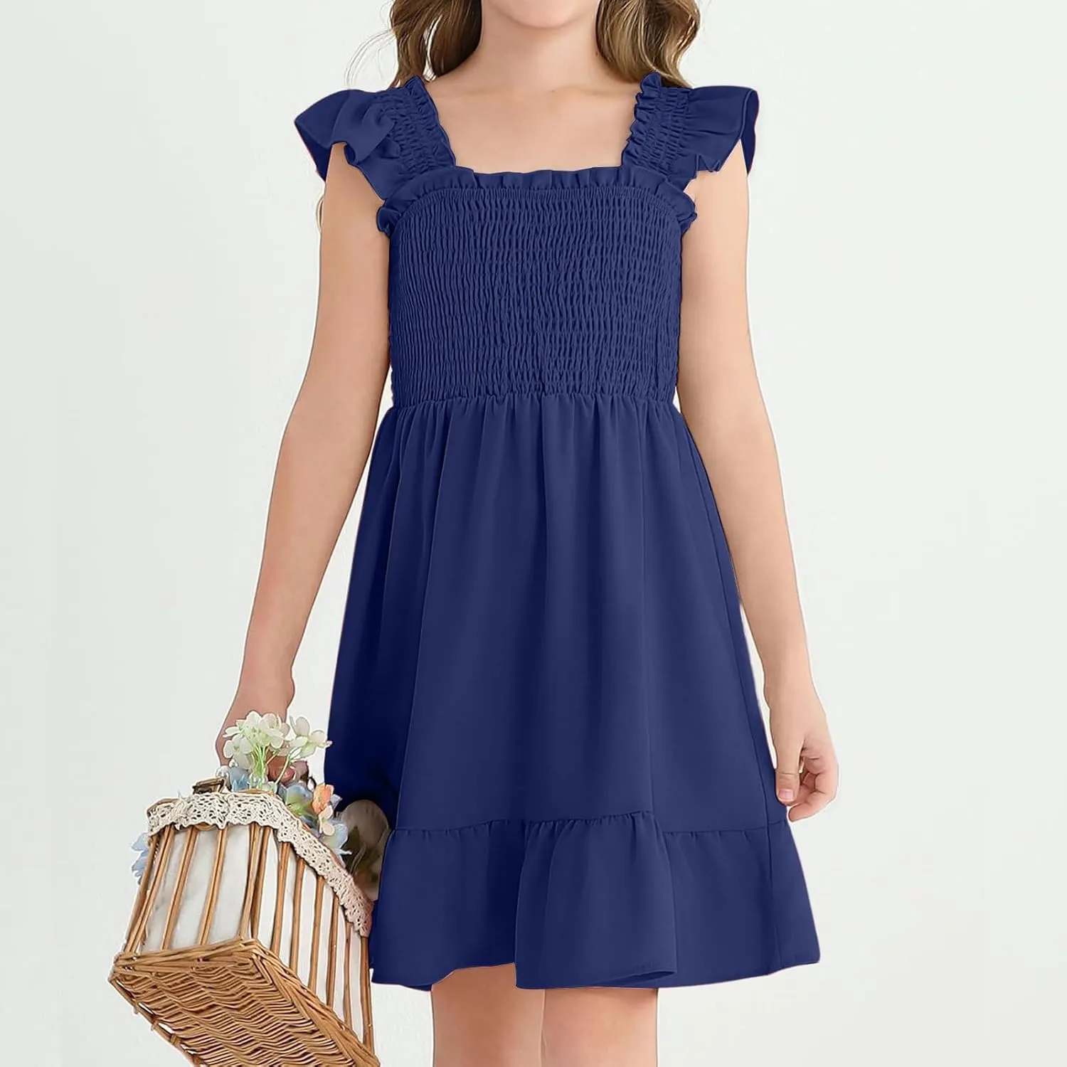 Summer Dresses for Girls Ruffle Sleeve Dress A-Line Sundress Cute Dress 3-12 Years