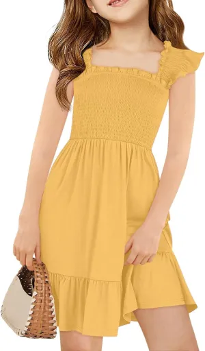 Summer Dresses for Girls Ruffle Sleeve Dress A-Line Sundress Cute Dress 3-12 Years