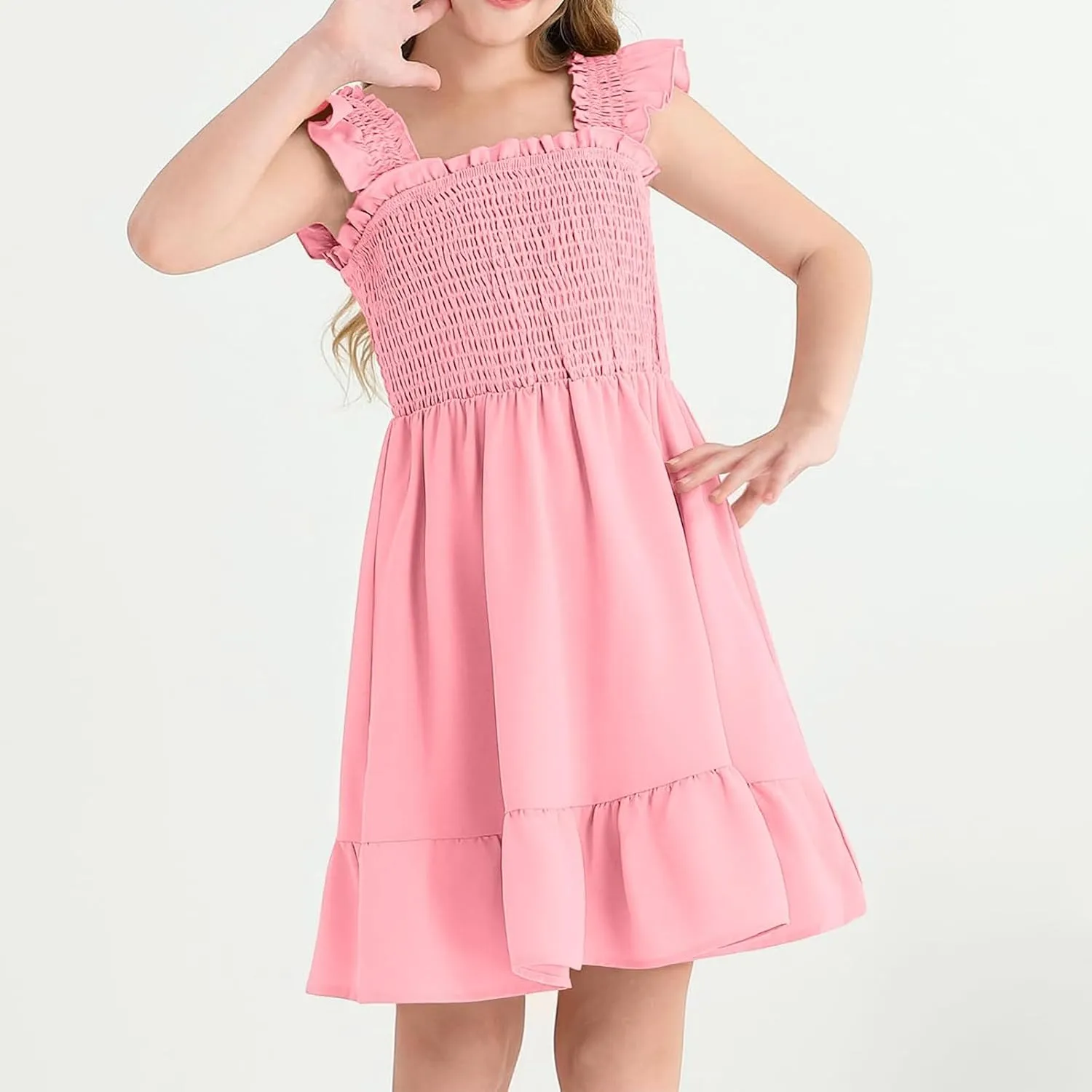 Summer Dresses for Girls Ruffle Sleeve Dress A-Line Sundress Cute Dress 3-12 Years