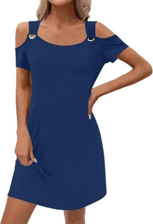 Summer Dresses for Women 2025 Beach Vacation Spring Clothes Eyelet Off-Shoulder Strap Fashion Mini Dress