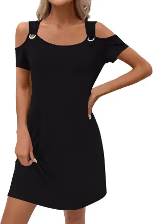 Summer Dresses for Women 2025 Beach Vacation Spring Clothes Eyelet Off-Shoulder Strap Fashion Mini Dress