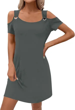 Summer Dresses for Women 2025 Beach Vacation Spring Clothes Eyelet Off-Shoulder Strap Fashion Mini Dress